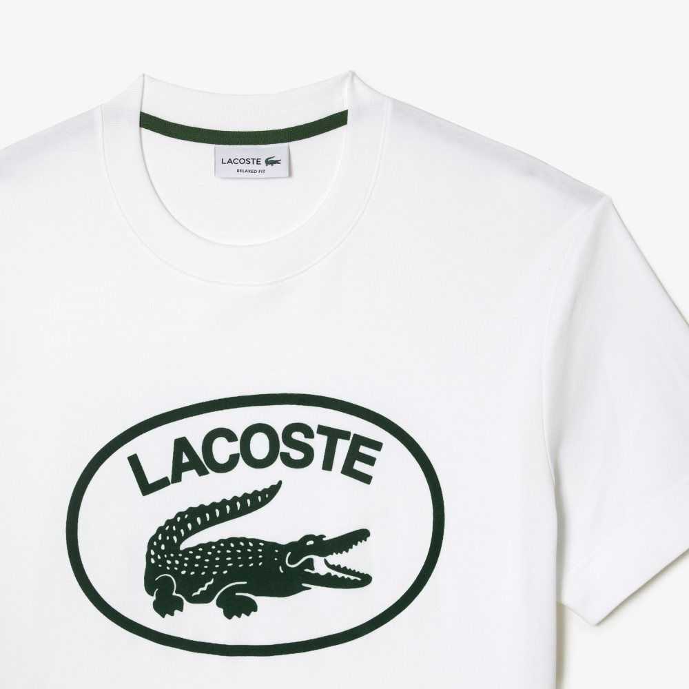 Lacoste Relaxed Fit Branded Cotton T-Shirt White / Green | HKT-501783