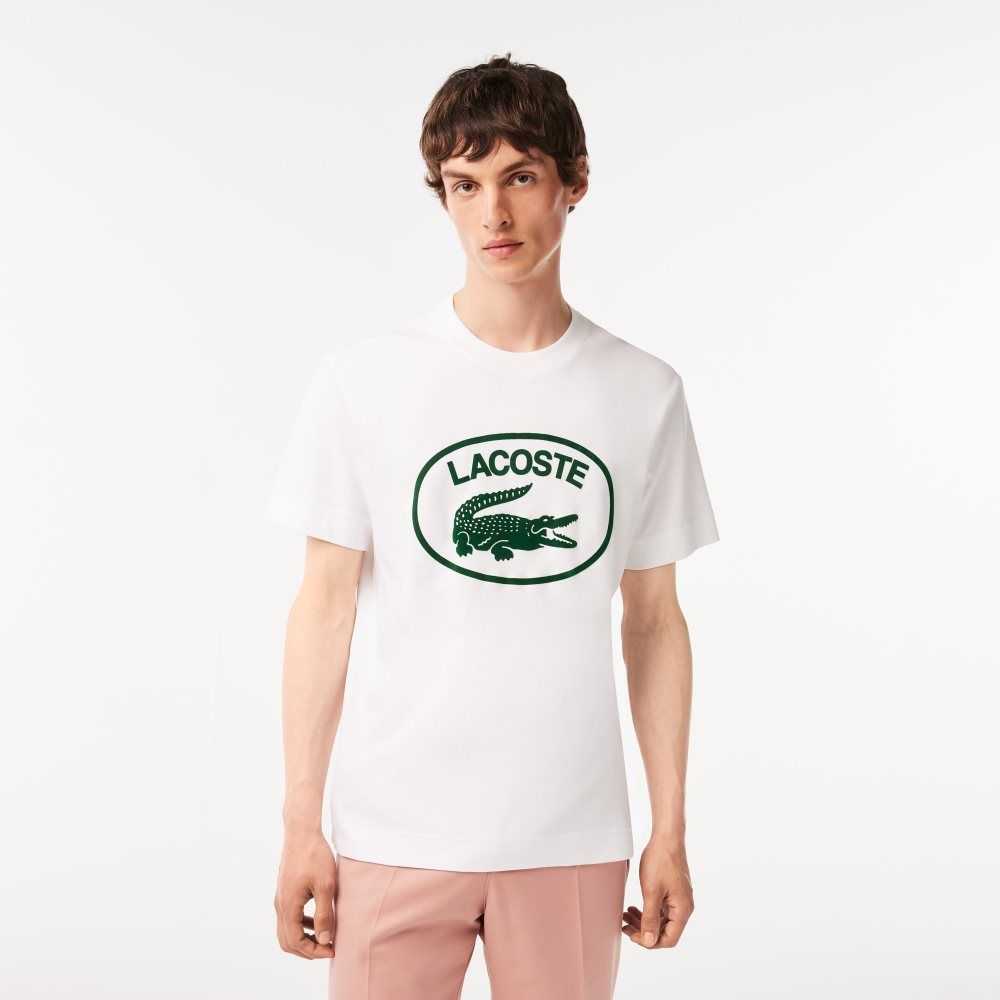 Lacoste Relaxed Fit Branded Cotton T-Shirt White / Green | HKT-501783