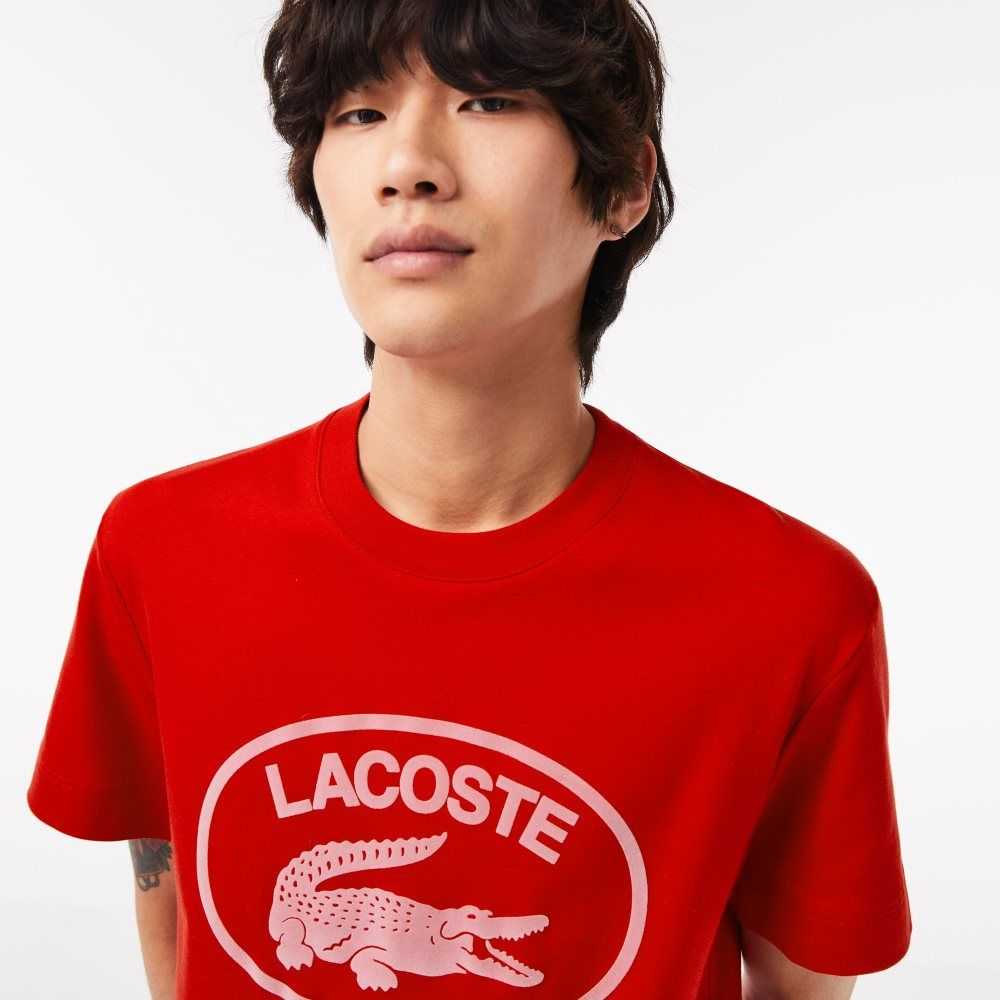 Lacoste Relaxed Fit Branded Cotton T-Shirt Red / Pink | TDO-071493