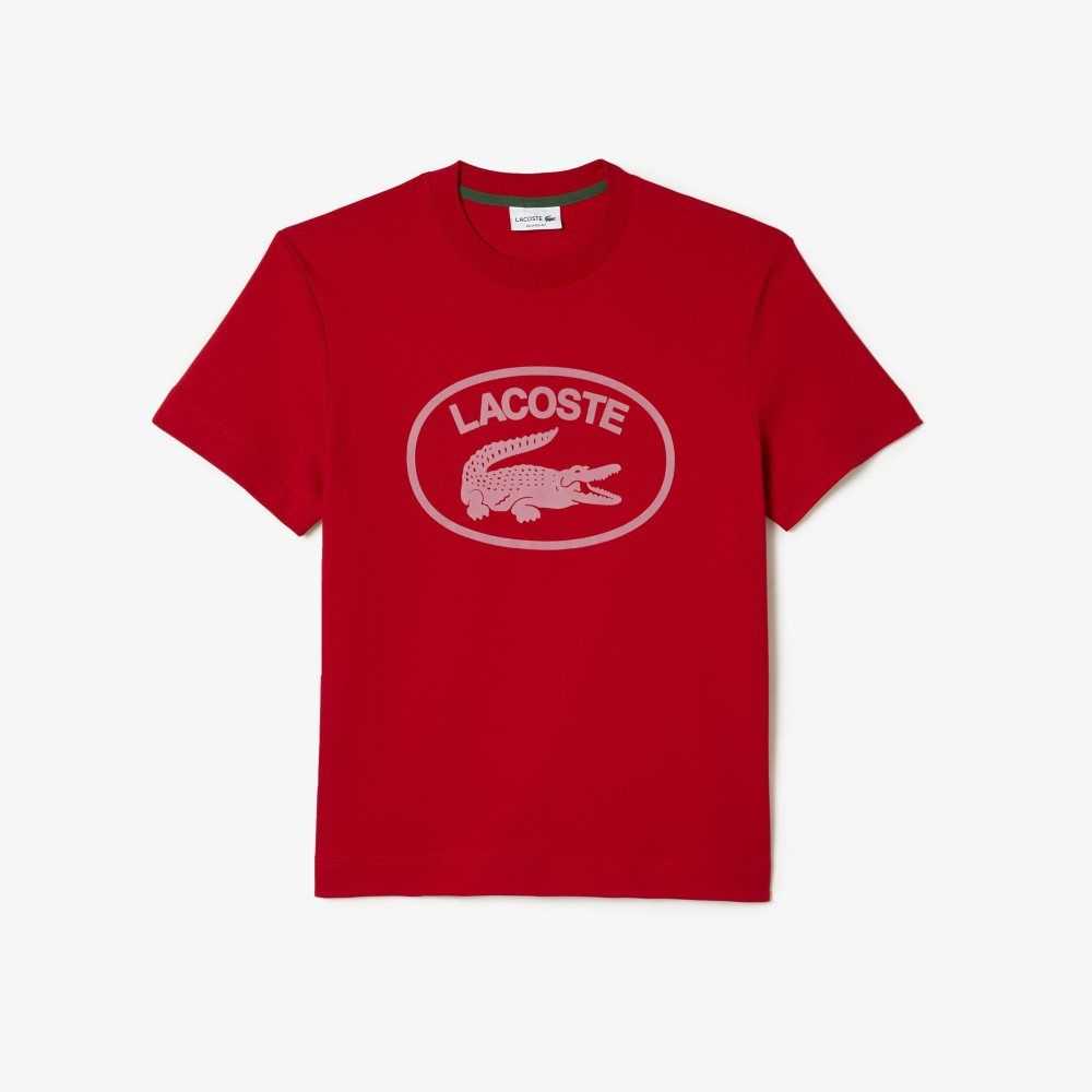 Lacoste Relaxed Fit Branded Cotton T-Shirt Red / Pink | TDO-071493