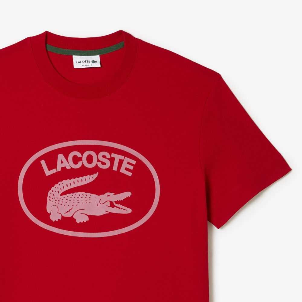 Lacoste Relaxed Fit Branded Cotton T-Shirt Red / Pink | TDO-071493