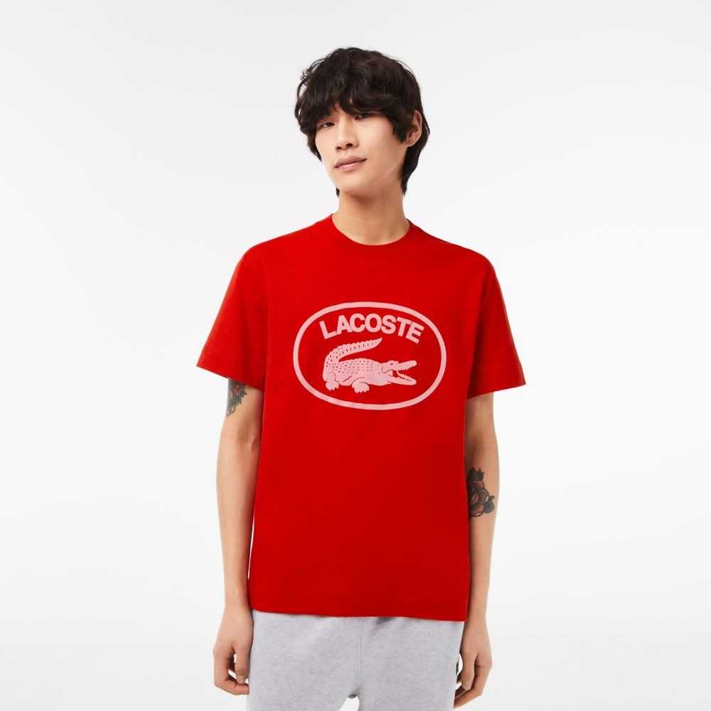 Lacoste Relaxed Fit Branded Cotton T-Shirt Red / Pink | TDO-071493