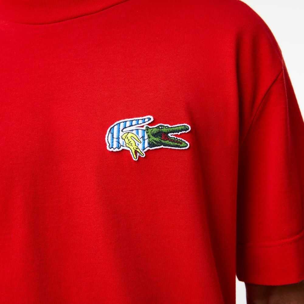 Lacoste Relaxed Fit Comic Effect Badge T-Shirt Red | SYM-798453