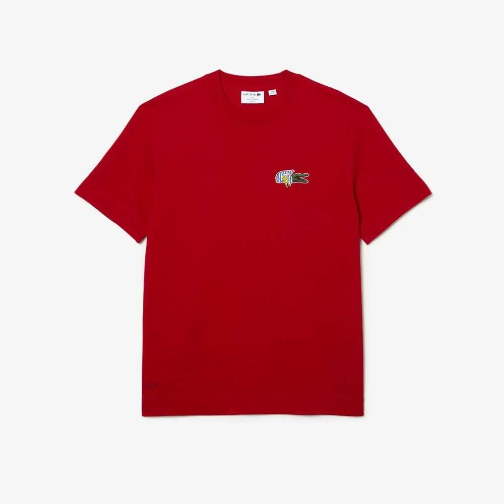 Lacoste Relaxed Fit Comic Effect Badge T-Shirt Red | SYM-798453