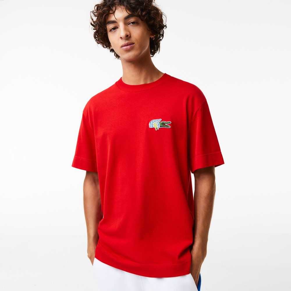 Lacoste Relaxed Fit Comic Effect Badge T-Shirt Red | SYM-798453