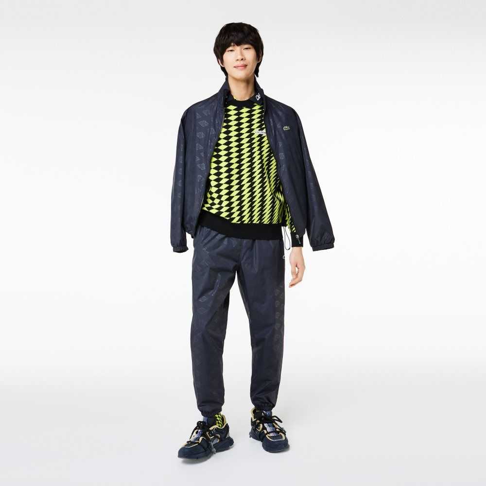 Lacoste Relaxed Fit Jacquard Sweater Black / Yellow | JMY-827691