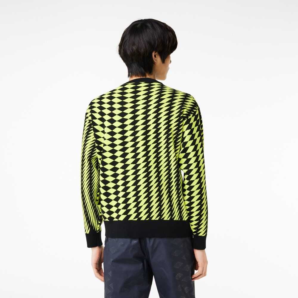 Lacoste Relaxed Fit Jacquard Sweater Black / Yellow | JMY-827691