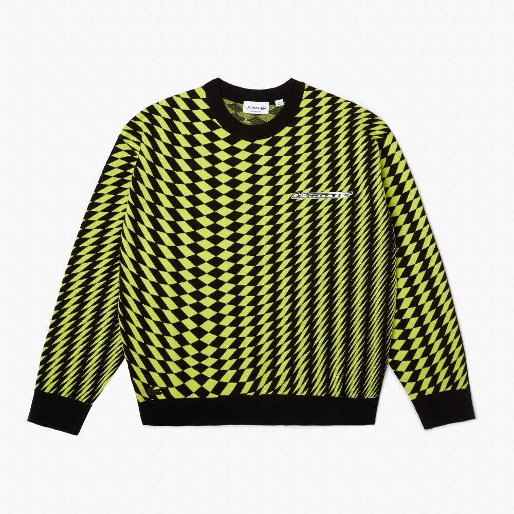 Lacoste Relaxed Fit Jacquard Sweater Black / Yellow | JMY-827691