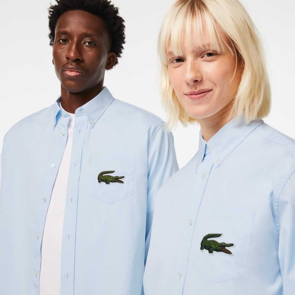 Lacoste Relaxed Fit Large Crocodile Cotton Shirt Blue | AXK-780614