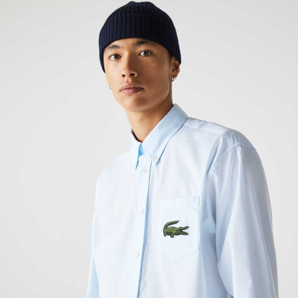 Lacoste Relaxed Fit Large Crocodile Cotton Shirt Blue | FZY-049732