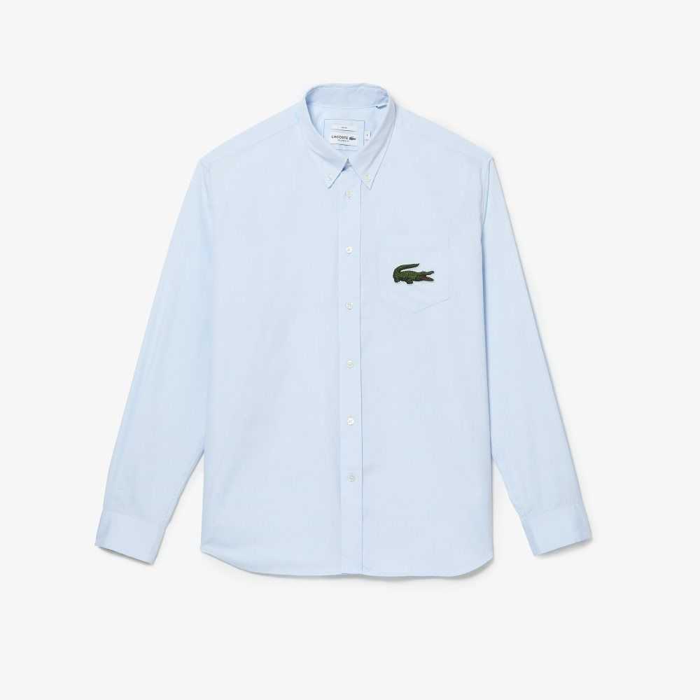 Lacoste Relaxed Fit Large Crocodile Cotton Shirt Blue | FZY-049732