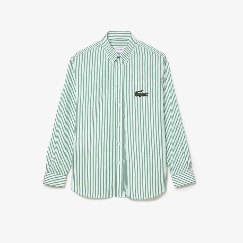 Lacoste Relaxed Fit Large Crocodile Cotton Shirt White / Green | ZBT-634071