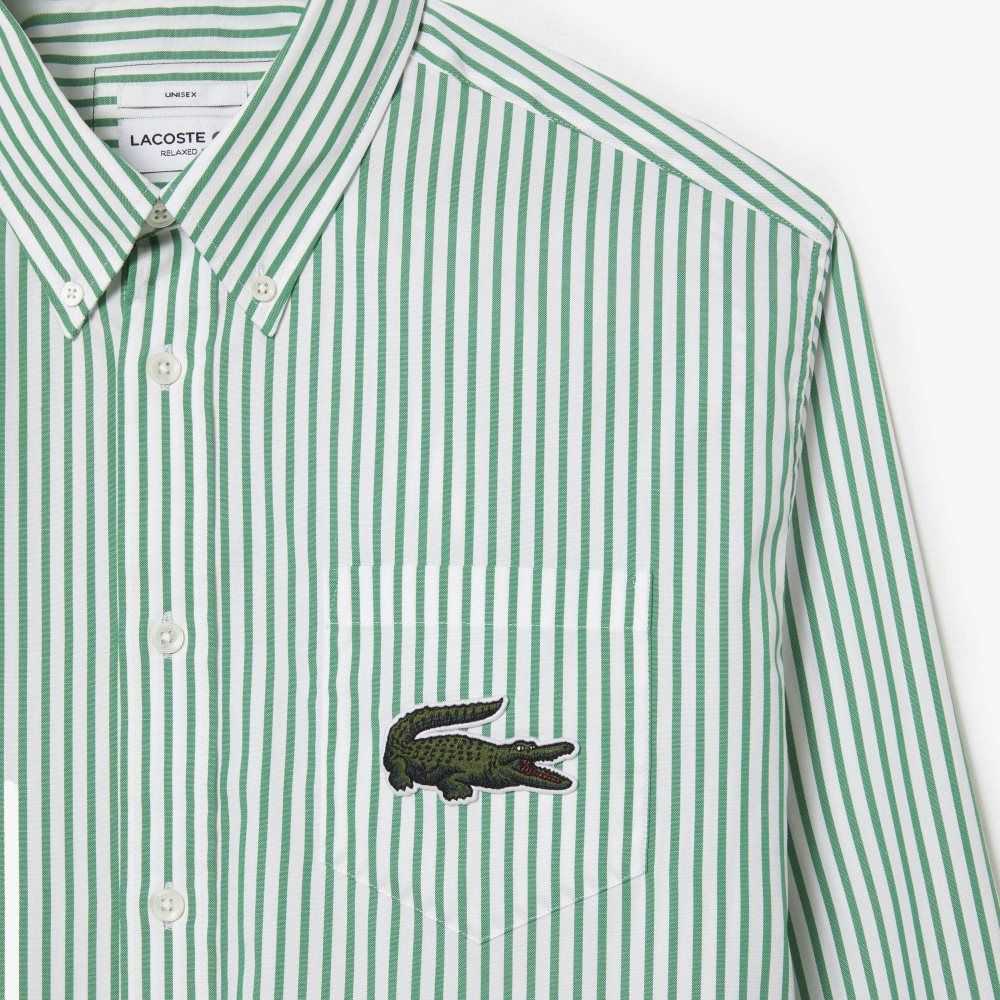 Lacoste Relaxed Fit Large Crocodile Cotton Shirt White / Green | ZBT-634071