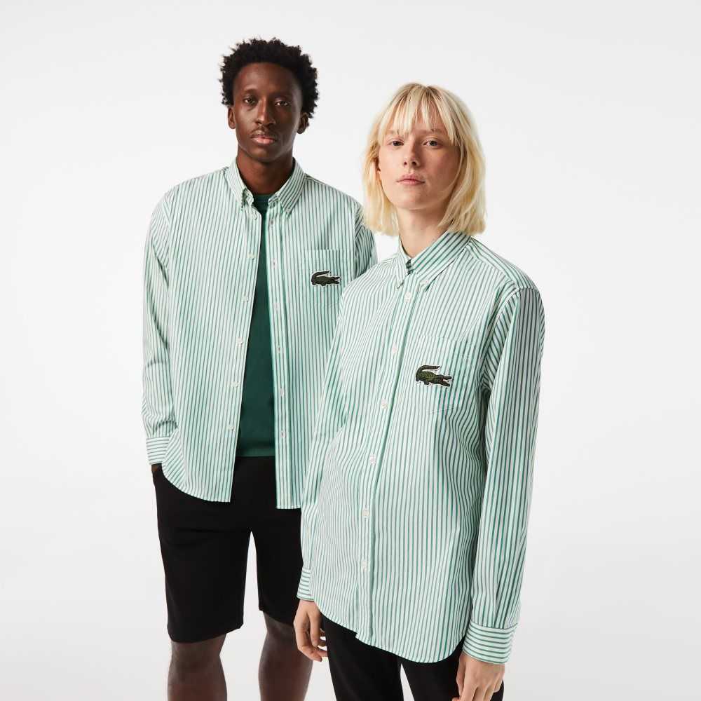 Lacoste Relaxed Fit Large Crocodile Cotton Shirt White / Green | ZBT-634071