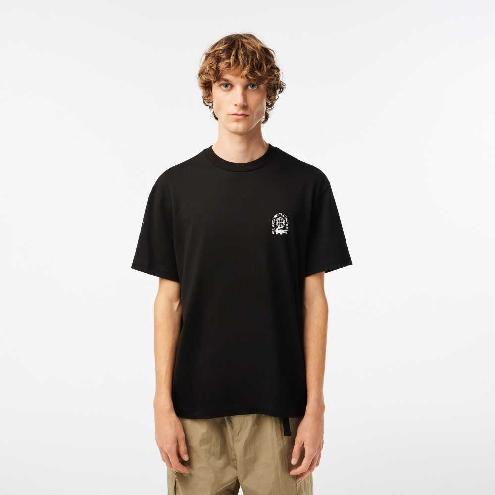 Lacoste Relaxed Fit Organic Cotton Jersey T-Shirt Black | IRL-356014