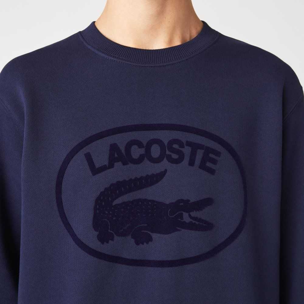 Lacoste Relaxed Fit Organic Cotton Sweatshirt Navy Blue | EUX-637524