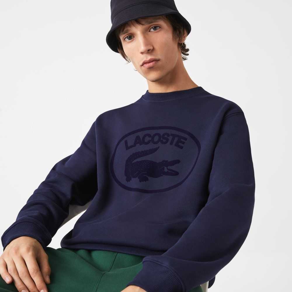 Lacoste Relaxed Fit Organic Cotton Sweatshirt Navy Blue | EUX-637524