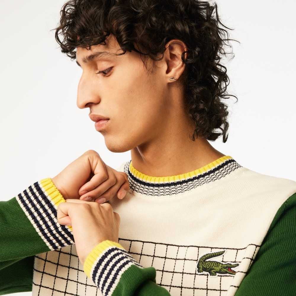 Lacoste Relaxed Fit Organic Cotton Sweater White / Green | UER-725408