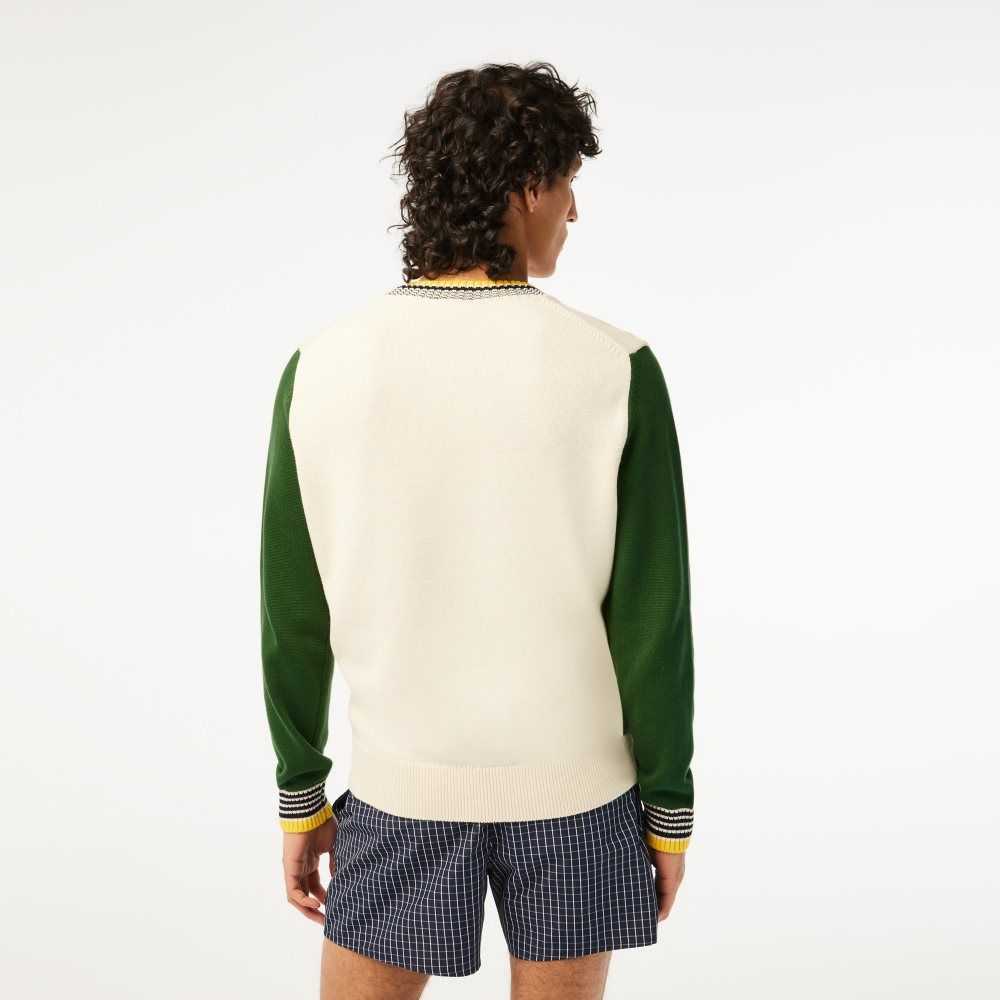 Lacoste Relaxed Fit Organic Cotton Sweater White / Green | UER-725408