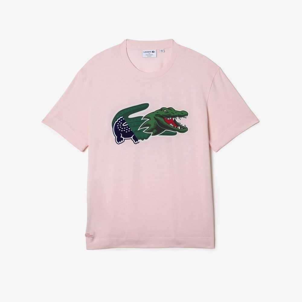 Lacoste Relaxed Fit Oversized Crocodile T-Shirt Light Pink | JQO-654193