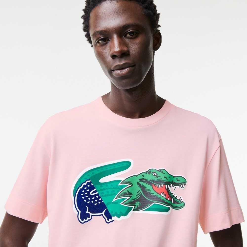 Lacoste Relaxed Fit Oversized Crocodile T-Shirt Light Pink | JQO-654193