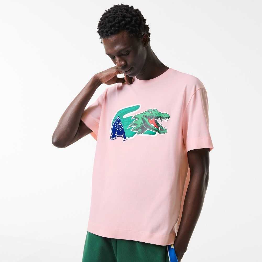 Lacoste Relaxed Fit Oversized Crocodile T-Shirt Light Pink | JQO-654193