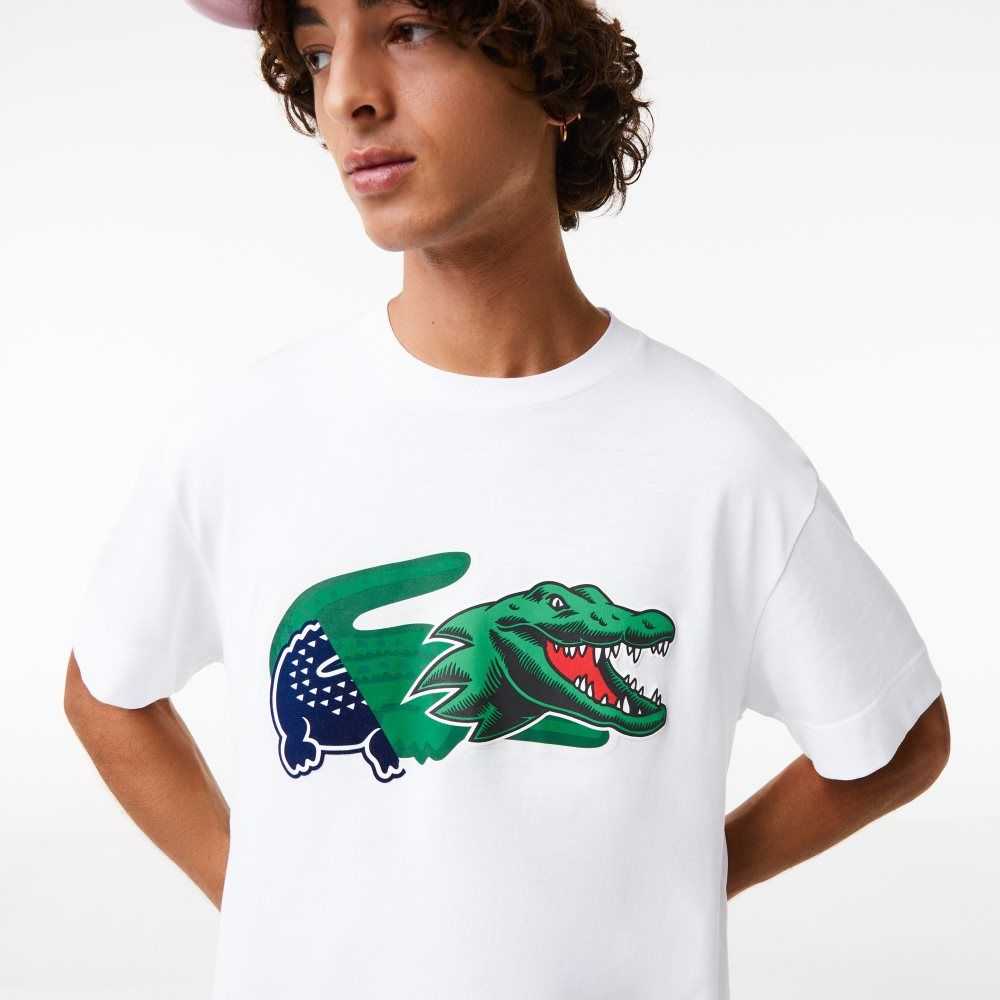 Lacoste Relaxed Fit Oversized Crocodile T-Shirt White | RWL-314079