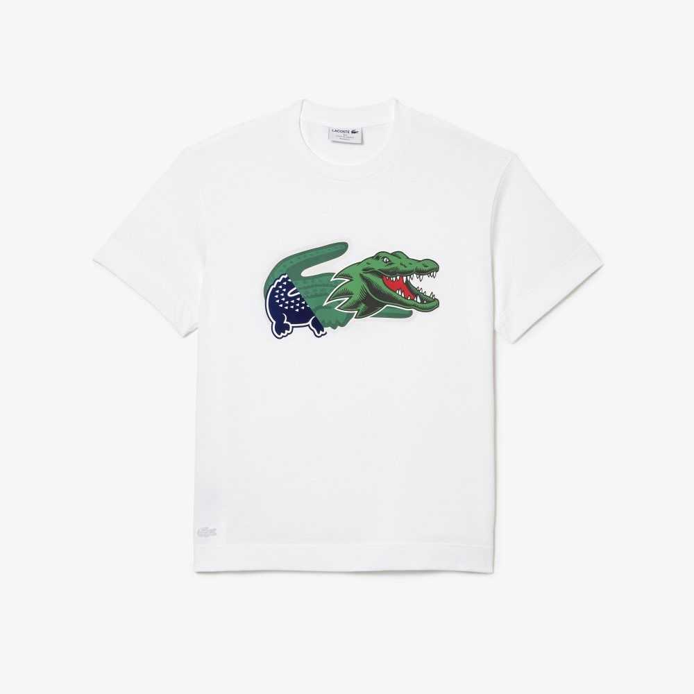 Lacoste Relaxed Fit Oversized Crocodile T-Shirt White | RWL-314079