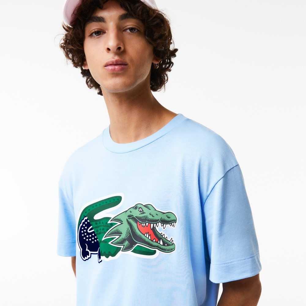 Lacoste Relaxed Fit Oversized Crocodile T-Shirt Blue | THL-568437