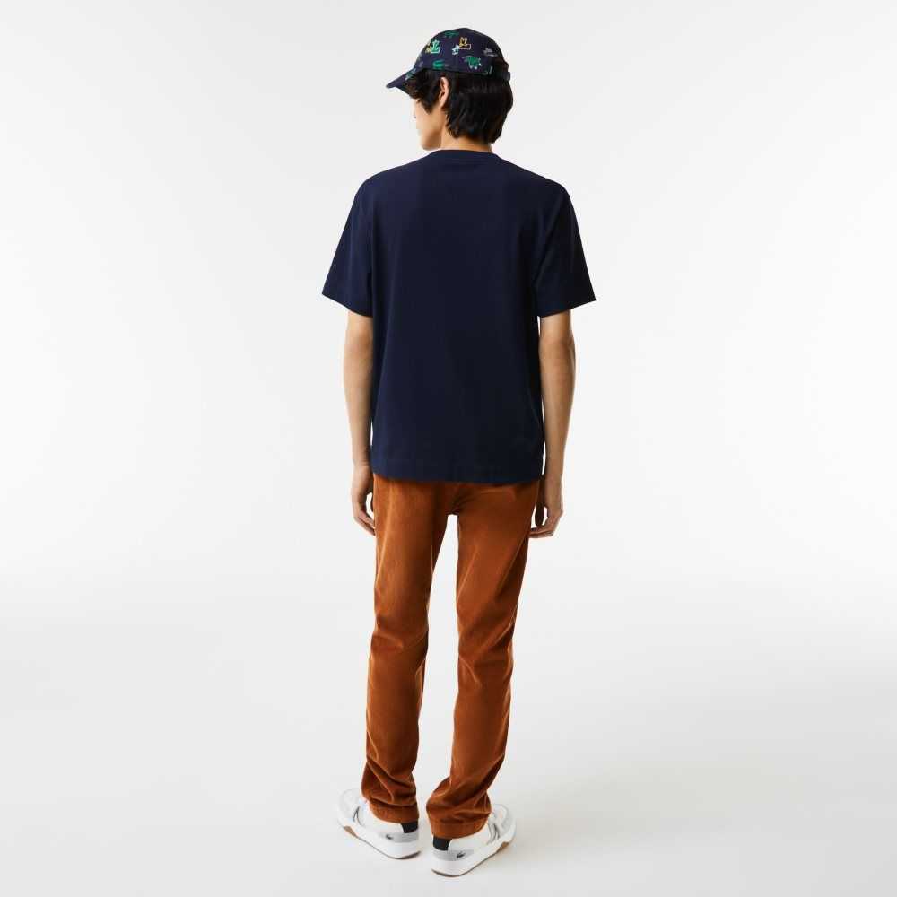 Lacoste Relaxed Fit Oversized Crocodile T-Shirt Navy Blue | ZKJ-201543