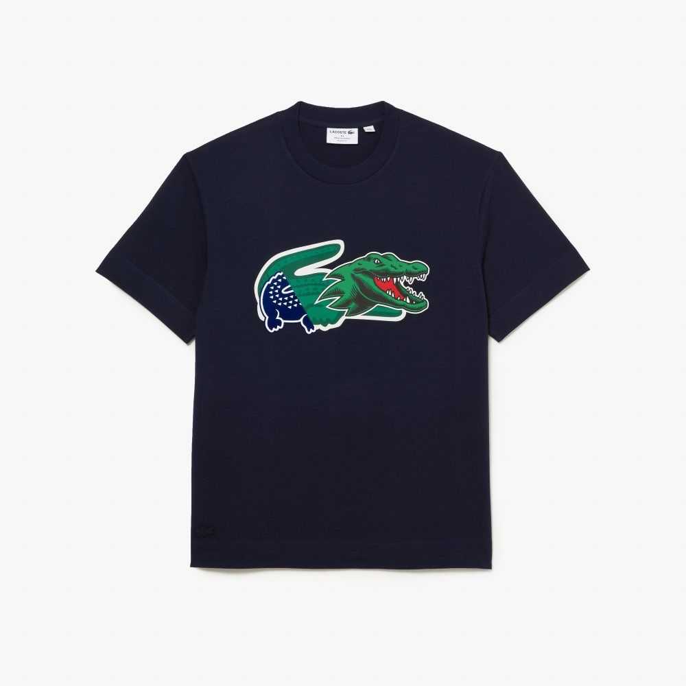 Lacoste Relaxed Fit Oversized Crocodile T-Shirt Navy Blue | ZKJ-201543