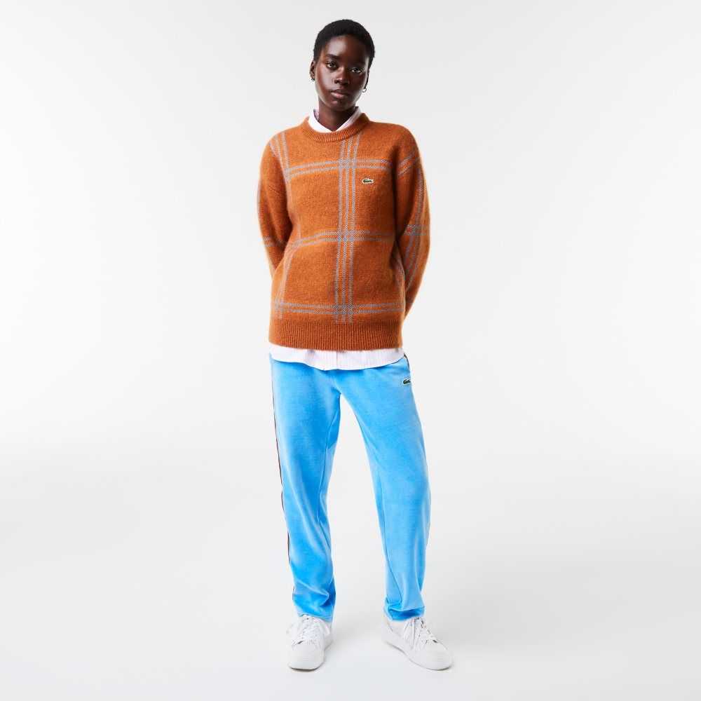 Lacoste Relaxed Fit Tartan Pattern Wool Blend Sweater Brown / Blue / Orange | JEF-934102