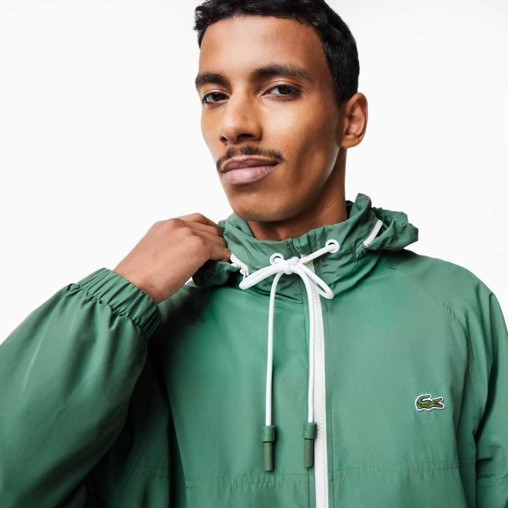 Lacoste Removable Hood Water-Repellent Jacket Khaki Green | FTZ-951847