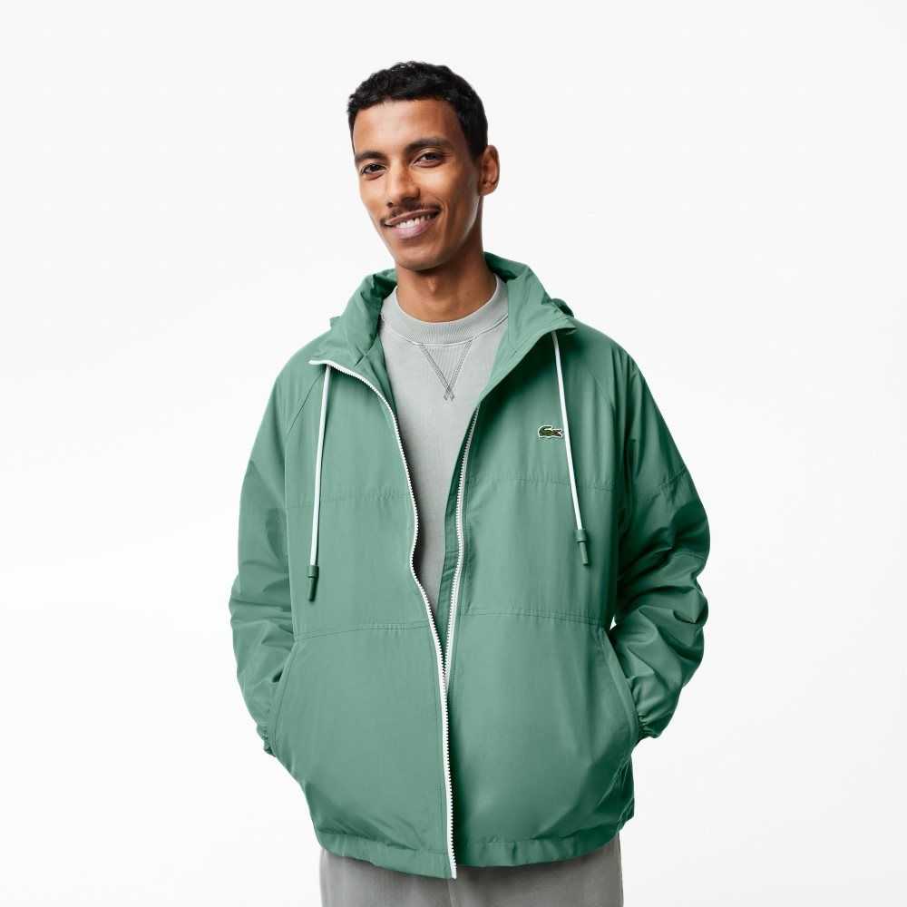 Lacoste Removable Hood Water-Repellent Jacket Khaki Green | FTZ-951847