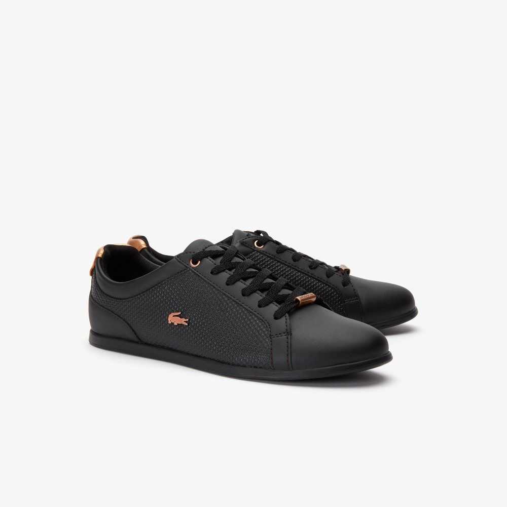 Lacoste Rey Leather Lace-Up Sneakers Blk/Blk | NKI-830495