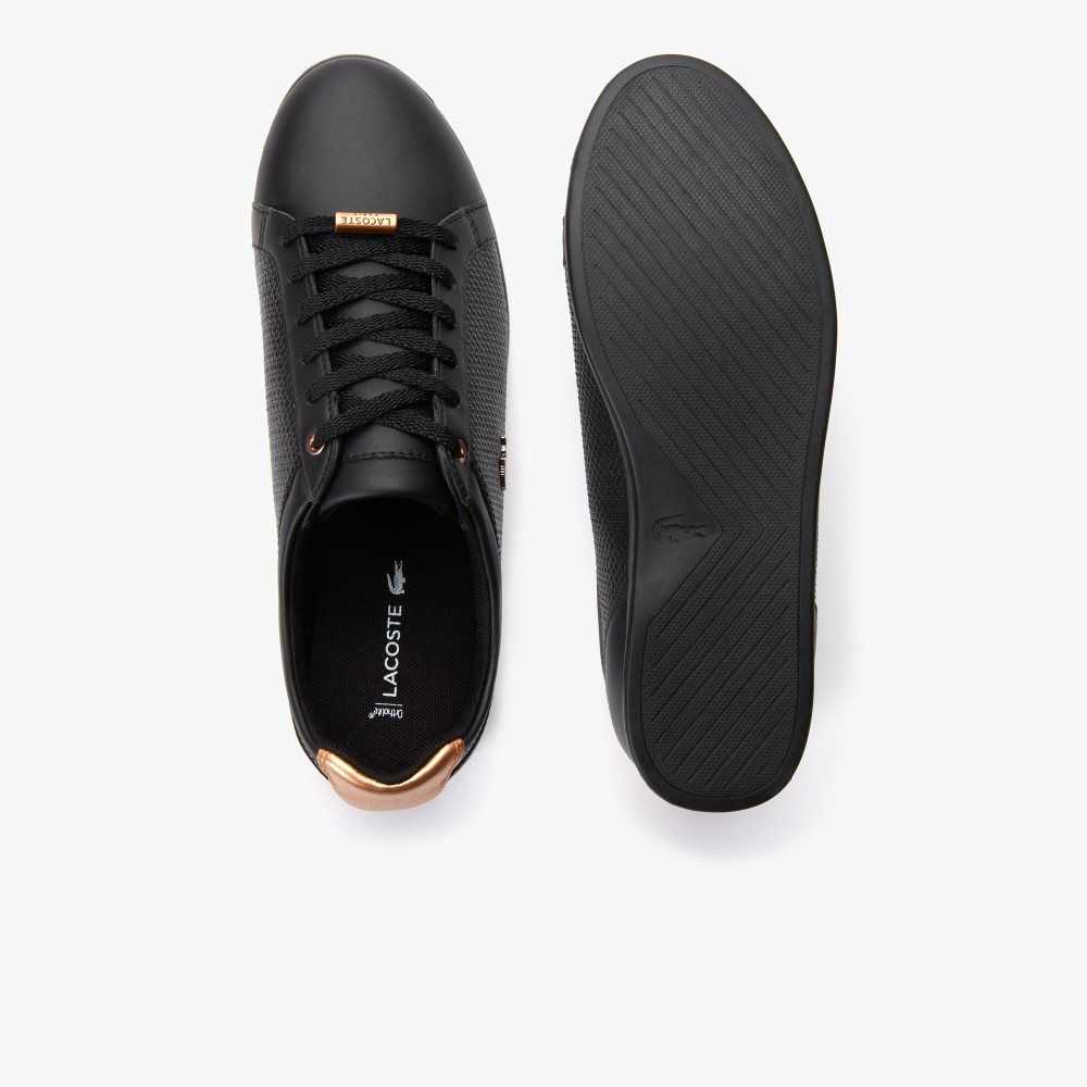 Lacoste Rey Leather Lace-Up Sneakers Blk/Blk | NKI-830495