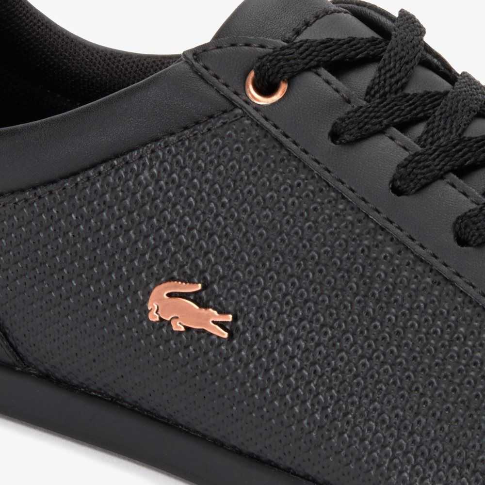 Lacoste Rey Leather Lace-Up Sneakers Blk/Blk | NKI-830495