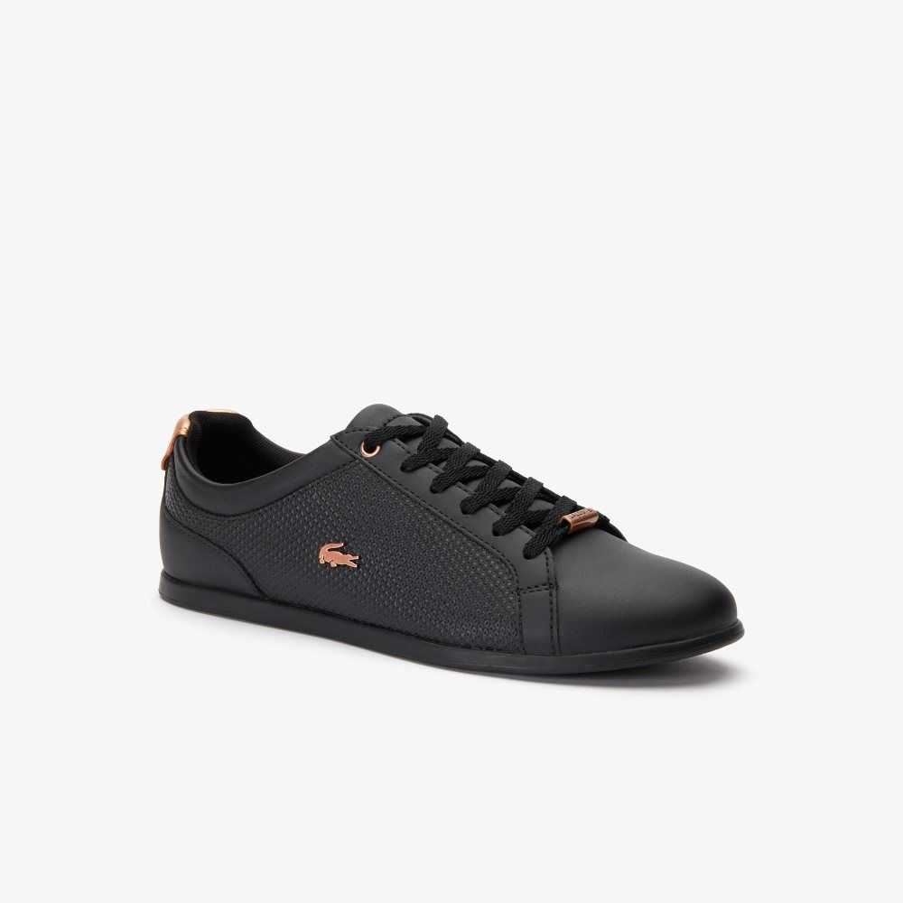 Lacoste Rey Leather Lace-Up Sneakers Blk/Blk | NKI-830495