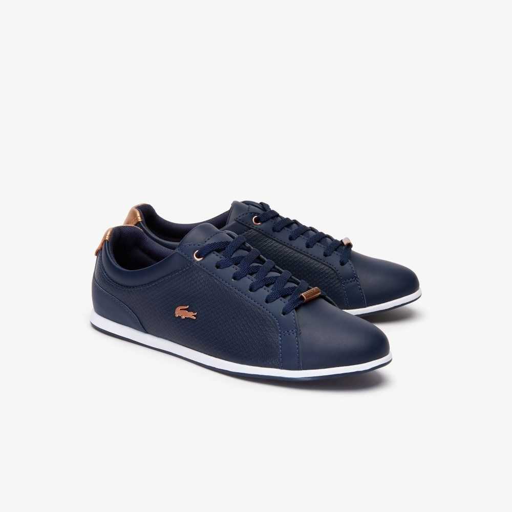 Lacoste Rey Leather Lace-Up Sneakers Nvy/Wht | JRB-401872