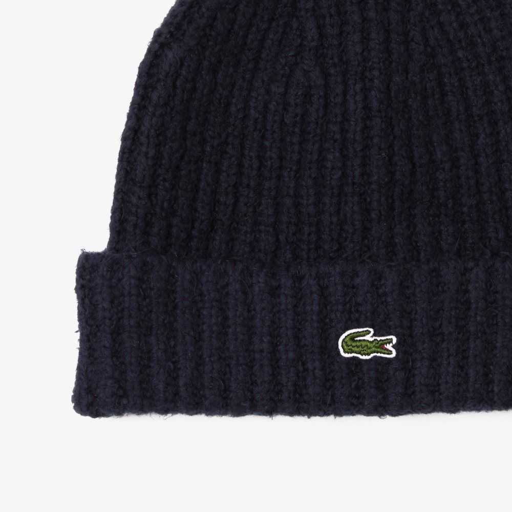 Lacoste Ribbed Knit Beanie Navy Blue | RJW-074596