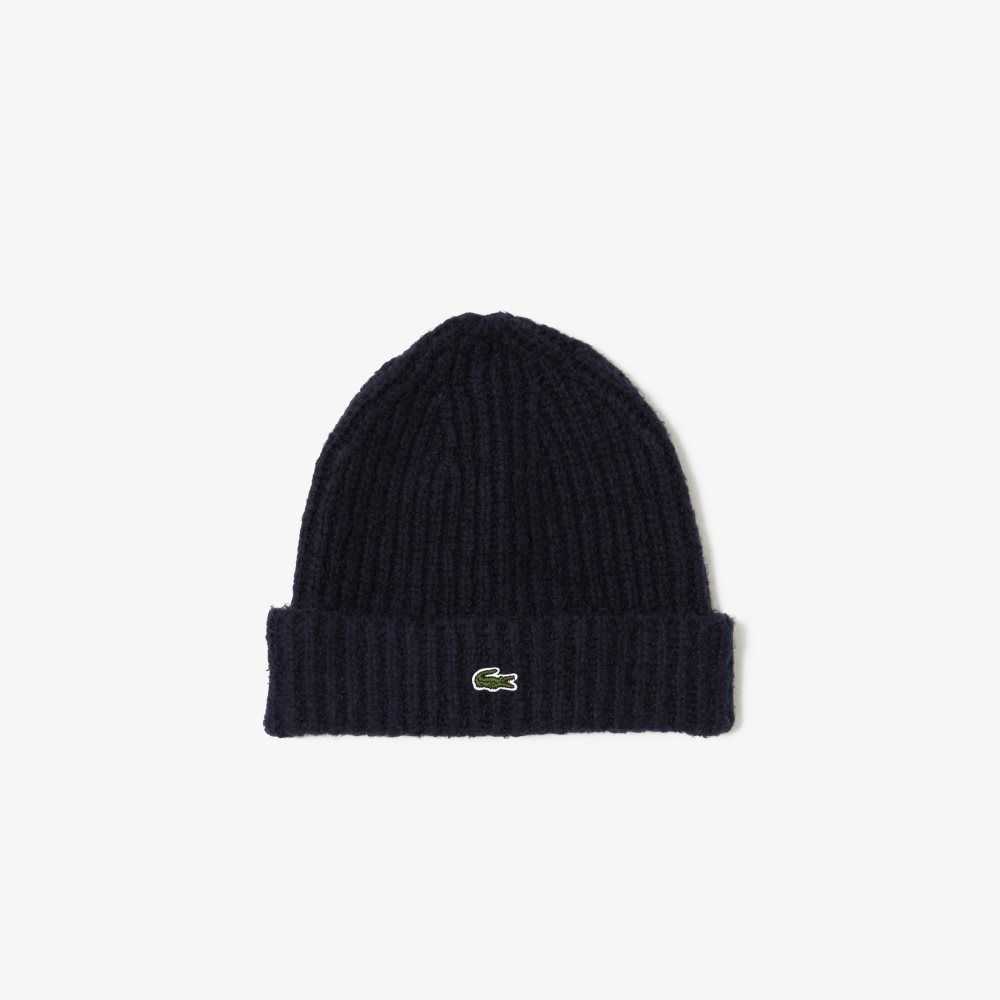 Lacoste Ribbed Knit Beanie Navy Blue | RJW-074596