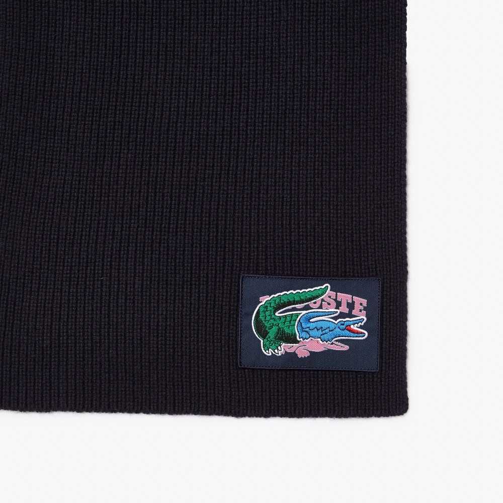 Lacoste Ribbed Wool Beanie And Scarf Gift Set Navy Blue | BOJ-486273