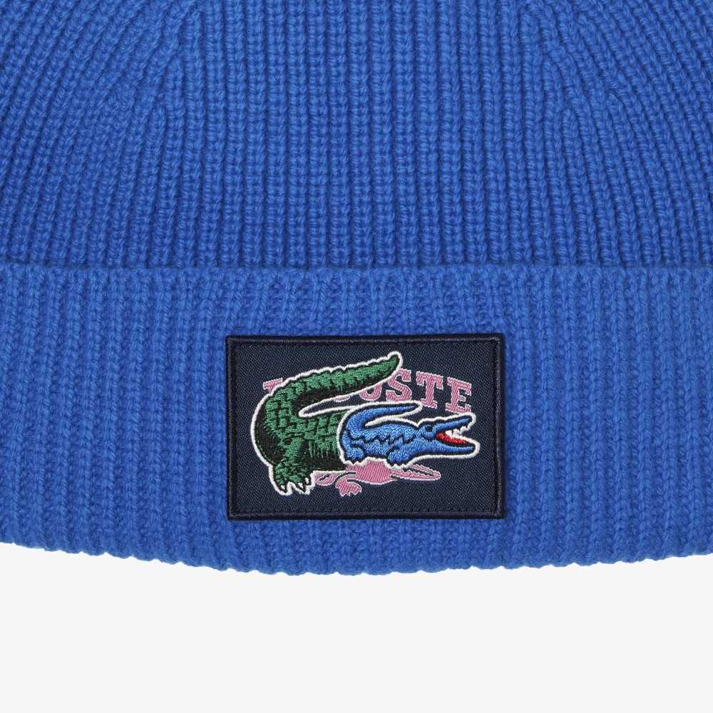 Lacoste Ribbed Wool Beanie And Scarf Gift Set Blue | TMF-283715