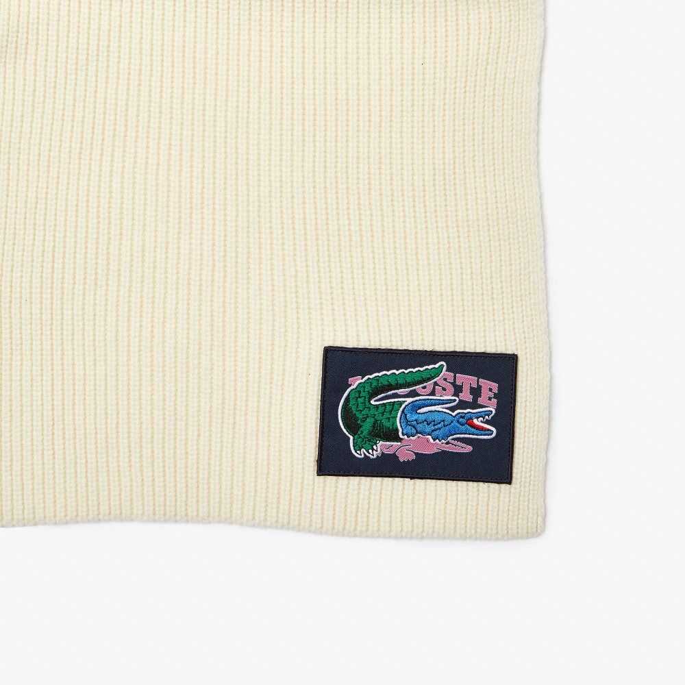 Lacoste Ribbed Wool Beanie And Scarf Gift Set White | VIE-078916