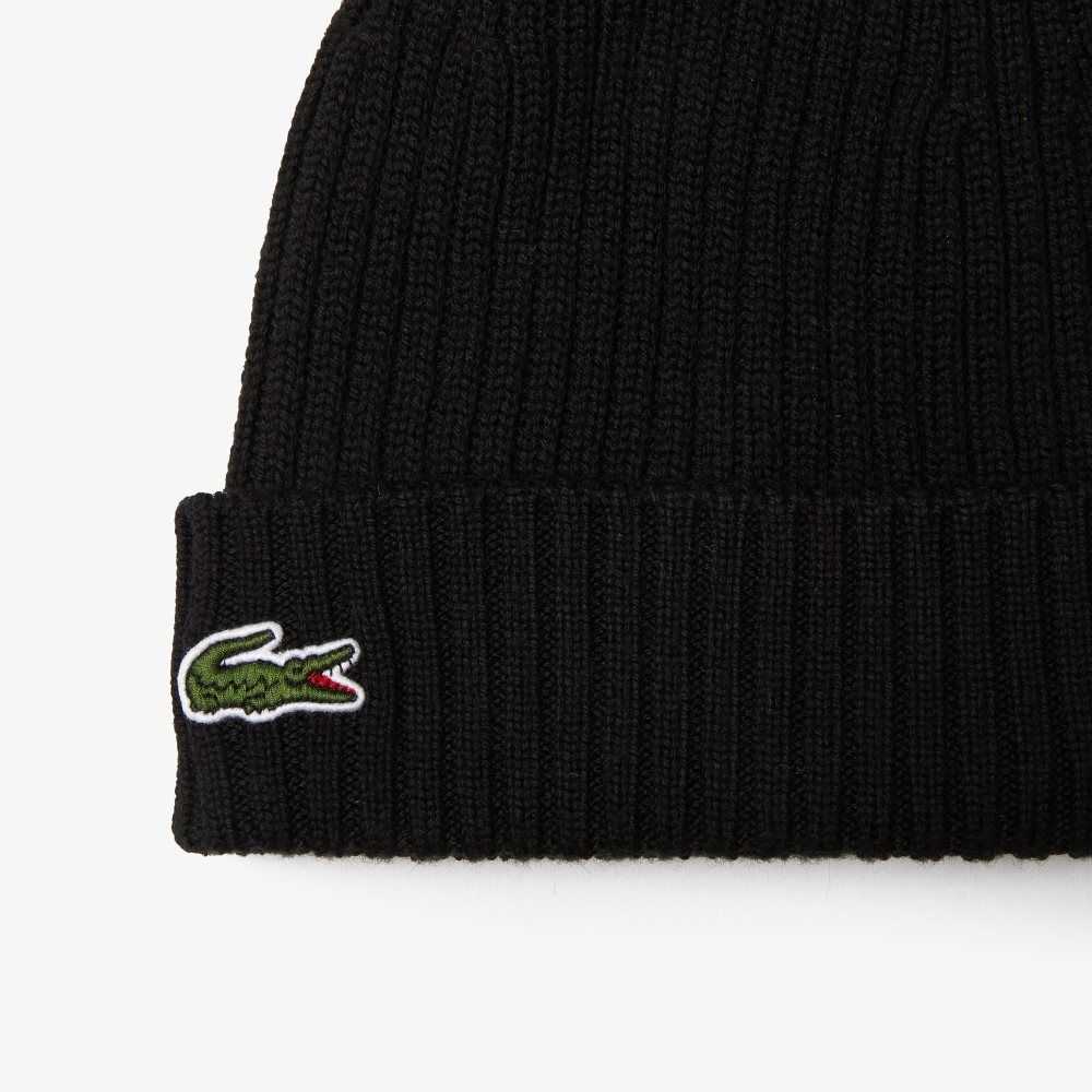 Lacoste Ribbed Wool Beanie Black | CHB-953187