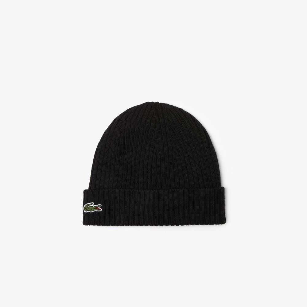 Lacoste Ribbed Wool Beanie Black | CHB-953187