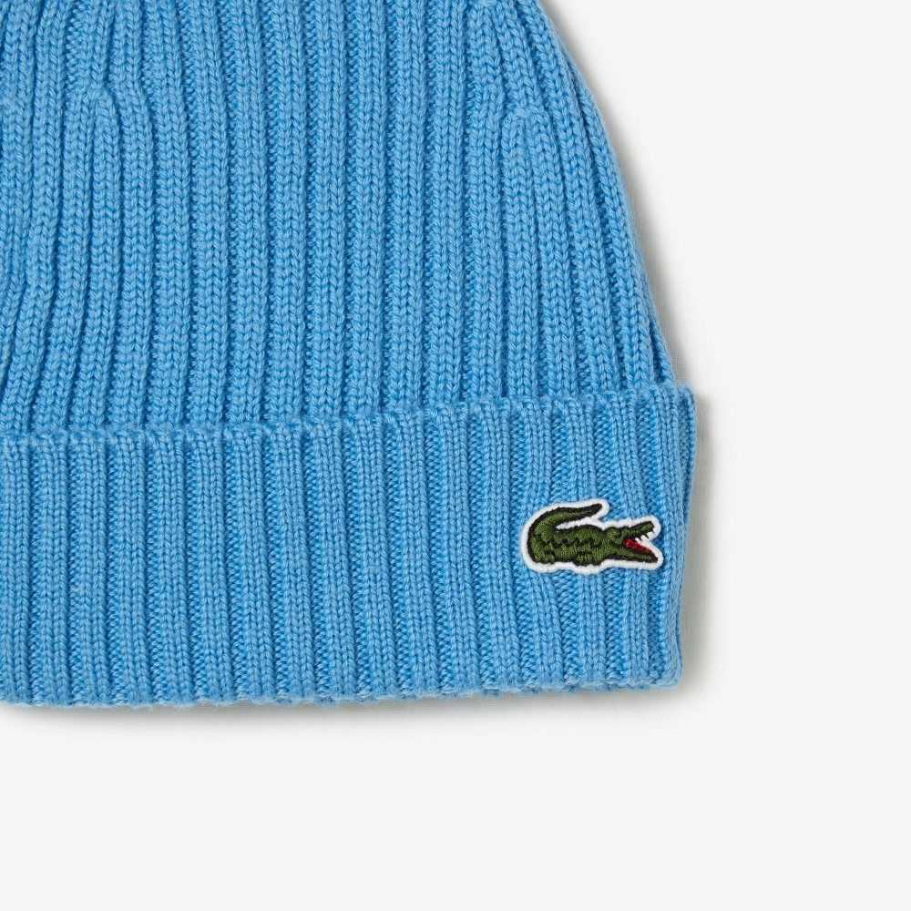 Lacoste Ribbed Wool Beanie Blue | DYW-807125