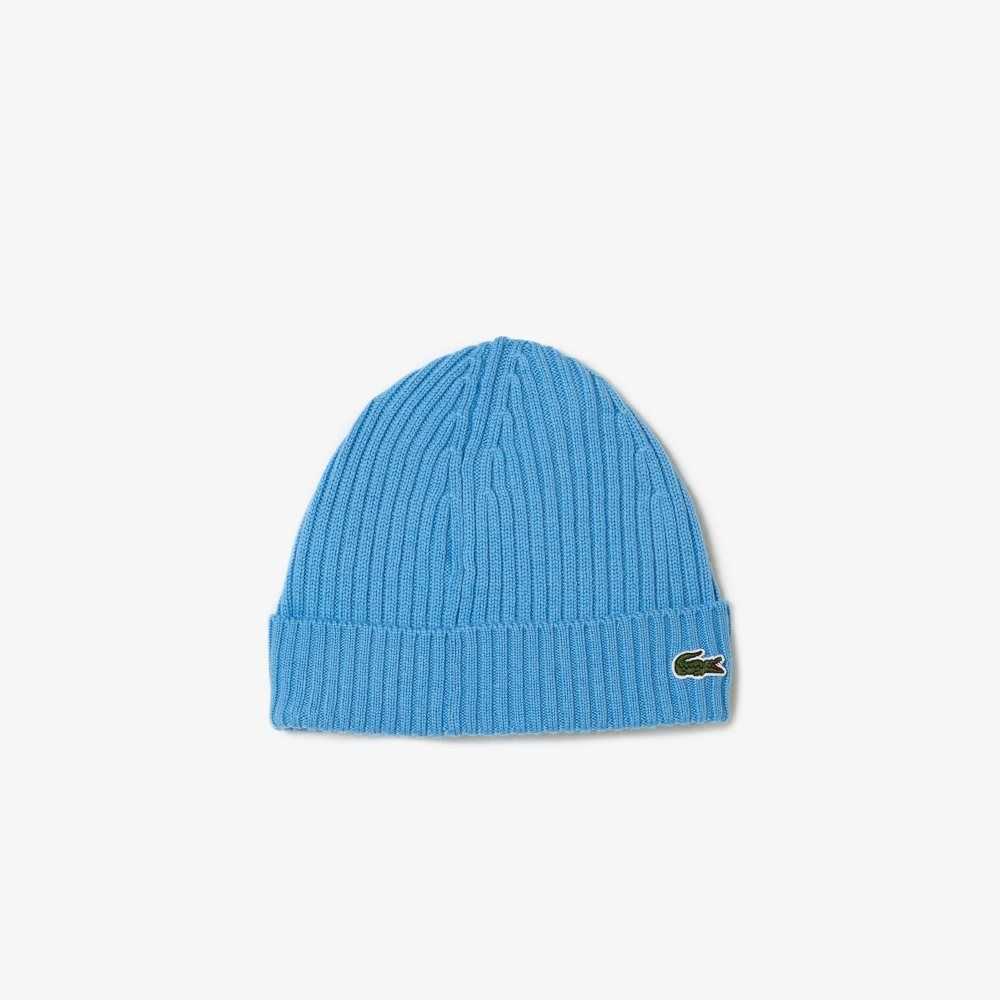 Lacoste Ribbed Wool Beanie Blue | DYW-807125