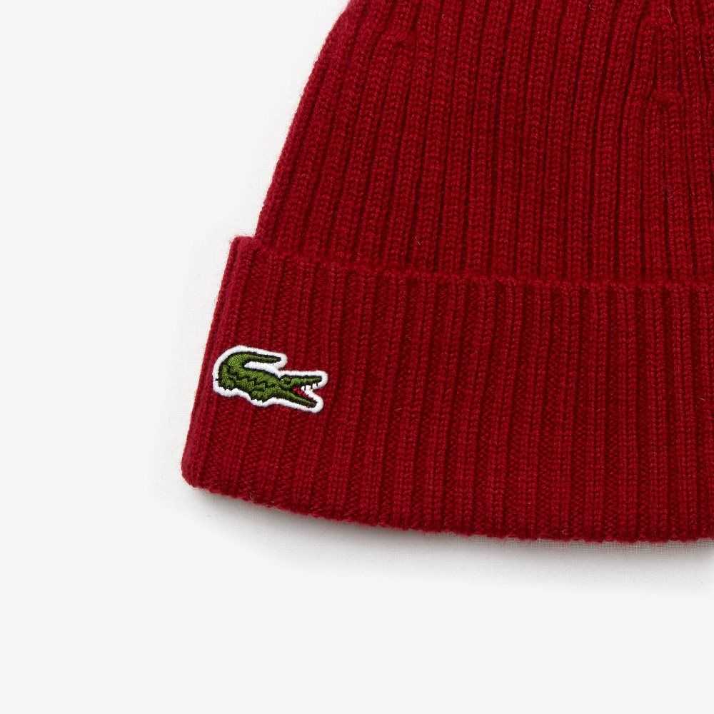 Lacoste Ribbed Wool Beanie Bordeaux | CLY-729056