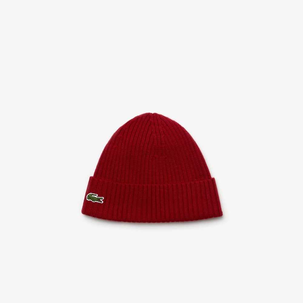 Lacoste Ribbed Wool Beanie Bordeaux | CLY-729056